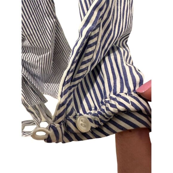 J. Crew Women's PXS Blue Striped Wrap Blouse Long Sleeve Top - Picture 3 of 4
